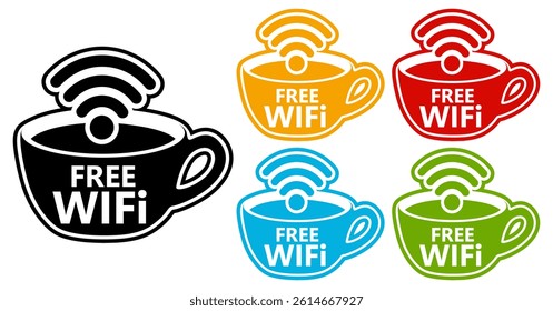 Set Collections free wifi sign. coffeeshop free internet sticker design vector illustration