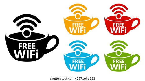 Set collections free WIFI trendy colorful icon sign. Wireless network connection labels design template Vector illustration