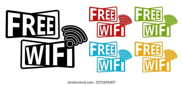 Set collections free WIFI trendy colorful icon sign. Wireless network connection labels design template Vector illustration