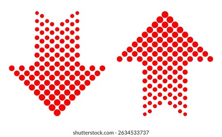 Set Collections Geometric Abstract Red Up Arrow Icon or Symbol Made of Concentric Circles, Stylized Vector Illustration Isolated on White Background, Ideal EPS Design for Infographics or Direction