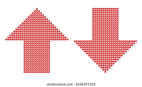 Set Collections Geometric Abstract Red Up Arrow Icon or Symbol Made of Concentric Circles, Stylized Vector Illustration Isolated on White Background, Ideal EPS Design for Infographics or Direction