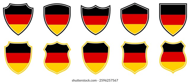 set collections germany flag in shield badge icon. germany flag symbol of powerful country. germany independence day emblem label sticker design template vector illustration