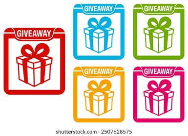 Set colecciones Giveaway Icon Labels. Regalo para seguidores Redes Sociales Signo Plantilla Diseño de pegatinas Ilustración vectorial