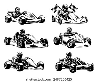 set collections go kart racer icon. karting competition symbol template design vector illustration