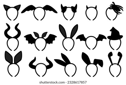 Set collections Hairband silhouette icon. Halloween headband vector illustration