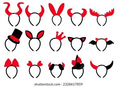 Set collections Hairband silhouette icon. Halloween headband vector illustration