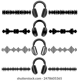 set colecciones auriculares sonido ondas icon symbol. auriculares sonido Ilustración vectorial de diseño