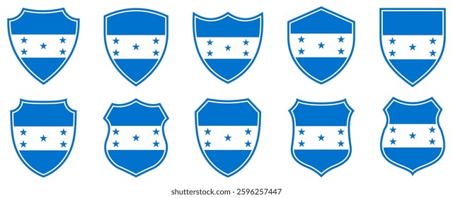 set collections honduras flag in shield badge icon. honduras flag symbol of powerful country. honduras independence day emblem label sticker design template vector illustration