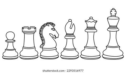 Set Collections icon of Chess Black outline line art one line drawing vector illustration