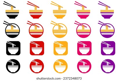 set collections Japanese Bowl Noodles colorful icon symbol. Ramen noodles design vector illustration