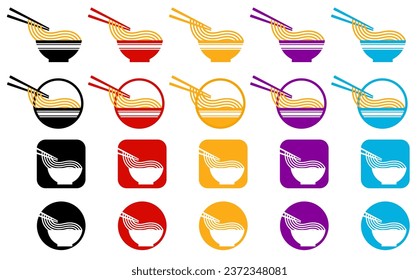 set collections Japanese Bowl Noodles colorful icon symbol. Ramen noodles design vector illustration