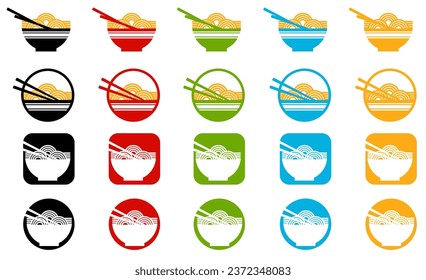 set collections Japanese Bowl Noodles colorful icon symbol. Ramen noodles design vector illustration