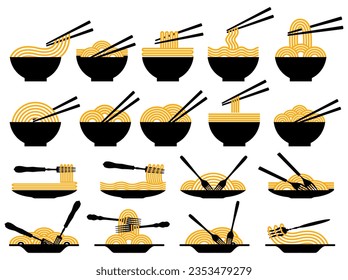 set collections Japanese Noodles icon symbol. Ramen noodles design vector illustration