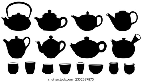 	
Stellen Sie Sammlungen japanische Teekanne schwarze Silhouette Symbol Symbol. Japan Teacup Design, Vektorgrafik