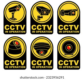 Set Collections Labels CCTV sign flat design. Security camera sticker vector illustration