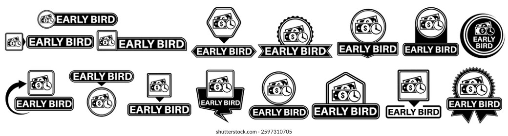set collections labels early bird sign. early buy symbol special price icon design vector illustration