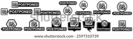 set collections labels postponed sign. delayed symbol icon design vector illustration