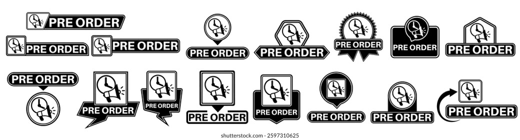 set collections labels pre order sign. early order symbol icon design vector illustration