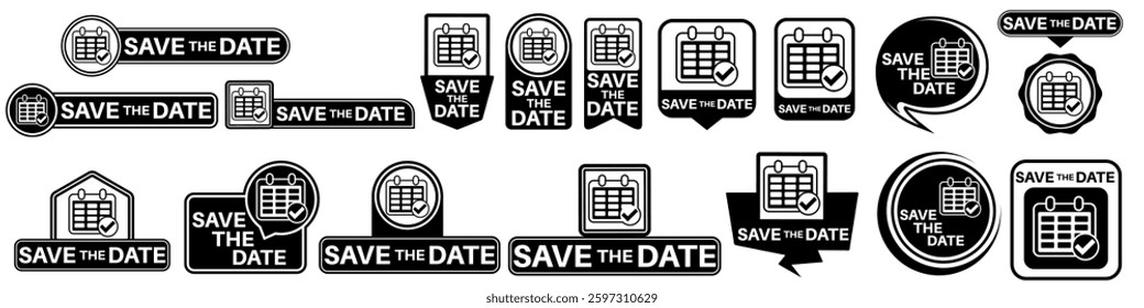 set collections labels save the date sign. date reminder symbol important date icon design vector illustration