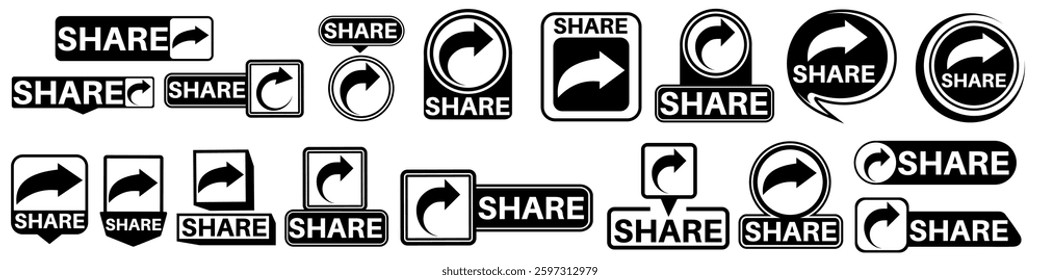 set collections labels share sign. sharing information symbol icon design vector illustration