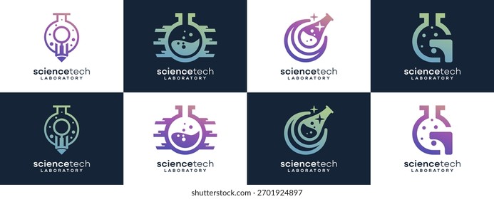 Defina coleções de ideias de design de logotipo de teste de laboratório. Vetor do Conceito de Ciência e Tecnologia de Pesquisa.	

