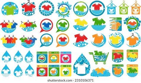 Set collections laundry logo icon design template. Cleaning service vector illustration
