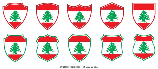 set collections lebanon flag in shield badge icon. lebanon flag symbol of powerful country. lebanon independence day emblem label sticker design template vector illustration