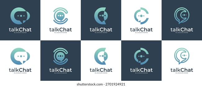Set Kollektionen von Buchstabe C mit Bubble Chat Logo Design Ideen. Einzigartige Vorlage für Vektortechnologie- und kommunikationsbasierte Symbole.	
