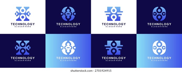 Set Collections of Letter H with Dots Connections Technology, Logo Design Ideas. Unique Vector of Molecular Tech Concept.	
