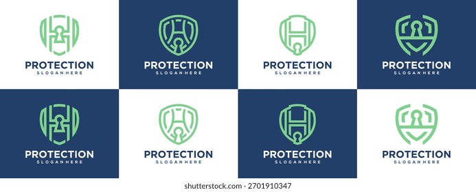 Set Collections of Letter H with Shield Logo Design Ideas. Unique Vector for Protect and Secure Privacy Concept.	

