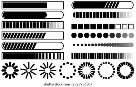Set collections loading bar progress icons. load black sign Infographics vector illustration