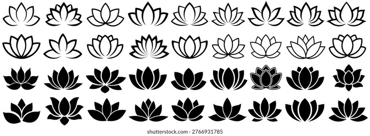 set collections lotus flower icon. lotus silhouette symbol. luxury lotus logo design vector illustration