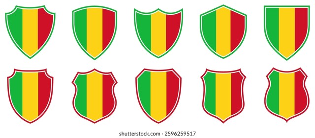 set collections mali flag in shield badge icon. mali flag symbol of powerful country. mali independence day emblem label sticker design template vector illustration