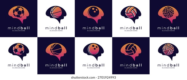 Set Collections of Mind with Sport Hobbies Healing Logo Design Ideas. Abstract Vector of Mental Health of the Mind Through Hobbies and Sports Concept