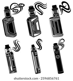 set collections modern Vape with smoke icon. Electronic cigarette symbol design vector illustration
