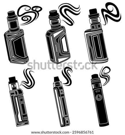 set collections modern Vape with smoke icon. Electronic cigarette symbol design vector illustration