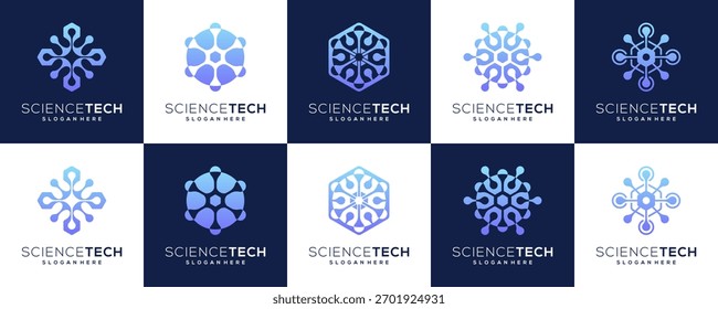 Set Collections of Molecule Technology Logo Design Inspirations. Abstract Vector of Science and Tech Concept.	
