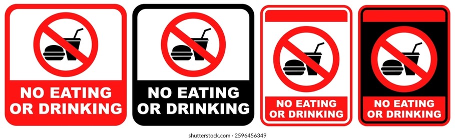 set collections no eating prohibited sign. no drinking forbidden sign symbol design label template vector illustration