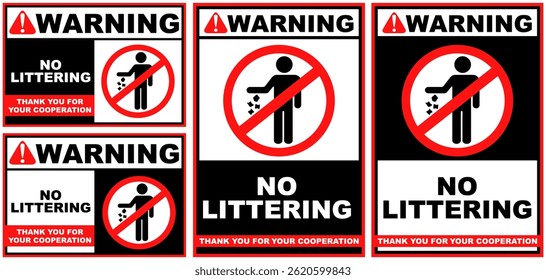 Definir Coleções sem littering que sinal de aviso modelo design vetor ilustração