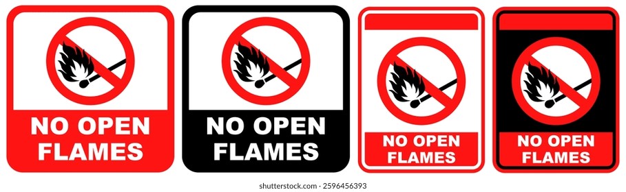 set collections no open flames prohibited sign symbol design label template vector illustration