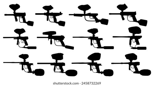 Set collections paintball marker guns black silhouette icon vector illustration