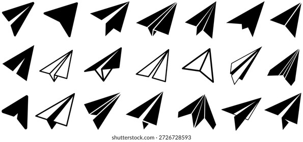 Conjunto de colecciones Icono de silueta de plano de papel. Ilustración vectorial de diseño de símbolo de avión de papel