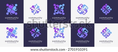 Set Collections of People Community Logo Design Inspirations. Abstract Vector Teamwork Social Forum Interactions Concept.	
