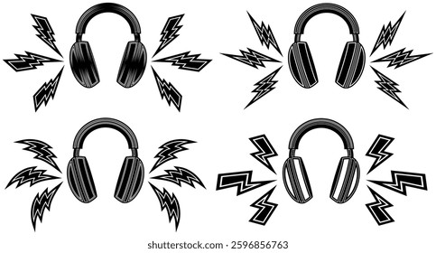 set collections portable powerful headphone icon symbol. headset loud audio design vector illustration