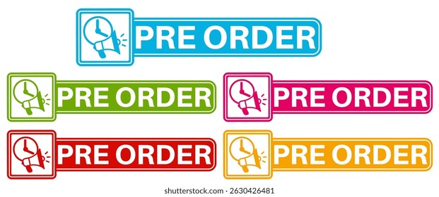 Set collections pre order colorful icon sign. online shopping symbol labels design stickers template Vector illustration