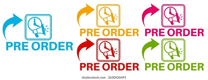 Set collections pre order colorful icon sign. online shopping symbol labels design stickers template Vector illustration