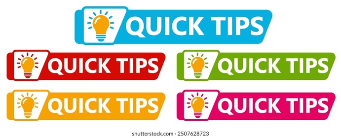 	
Set collections quick tips trendy colorful icon sign. Helpful tricks labels design template Vector illustration