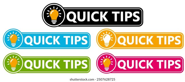 	
Set collections quick tips trendy colorful icon sign. Helpful tricks labels design template Vector illustration