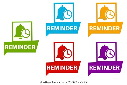 Set collections reminder trendy colorful icon sign. time notice labels design template Vector illustration
