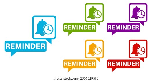 Set collections reminder trendy colorful icon sign. time notice labels design template Vector illustration